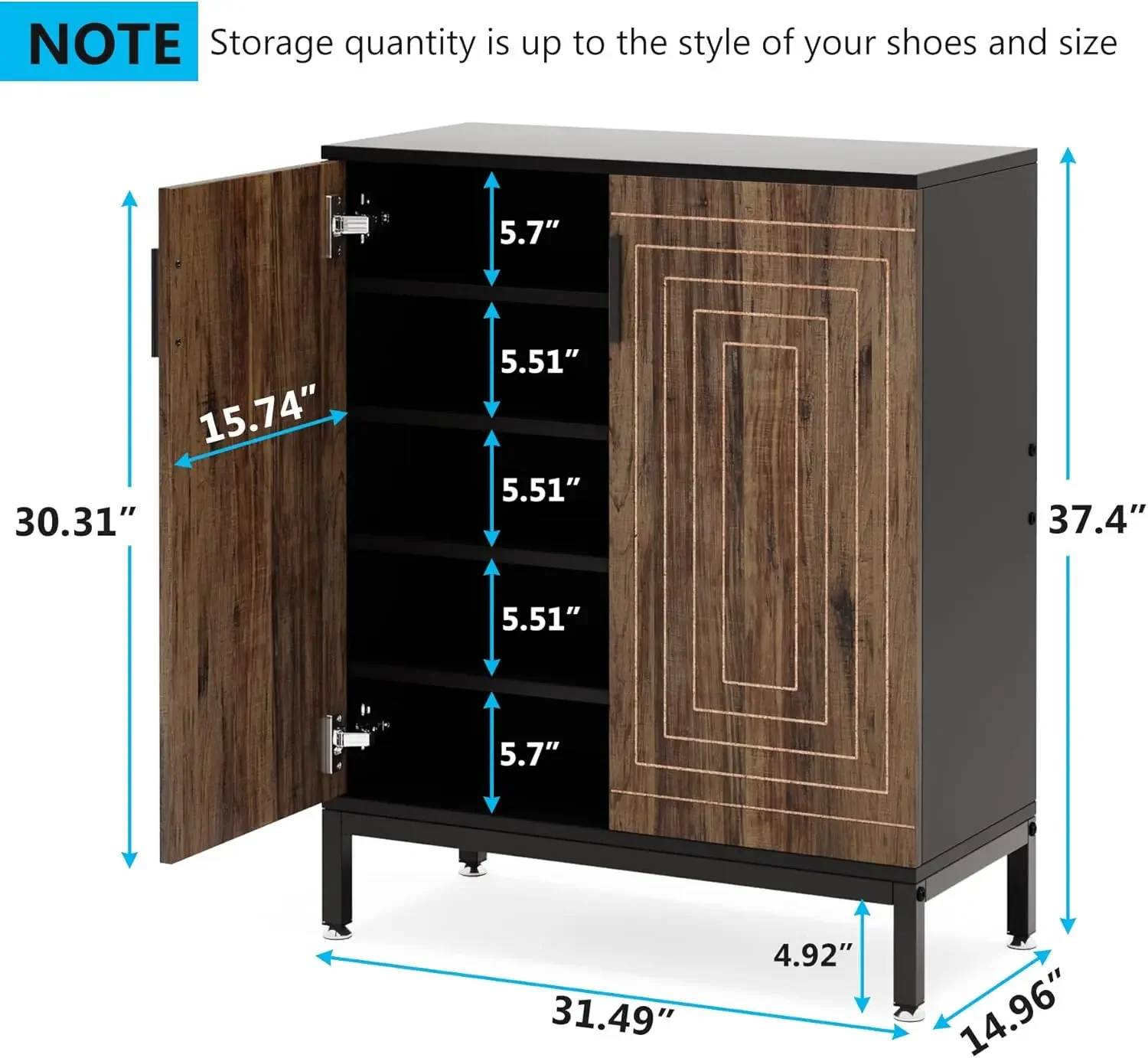 Shoe Cabinet with Doors, 20 Pairs Entryway Shoe Storage Cabinet with Shelves, 5-Tier Modern Free Standing Shoe Racks Storage