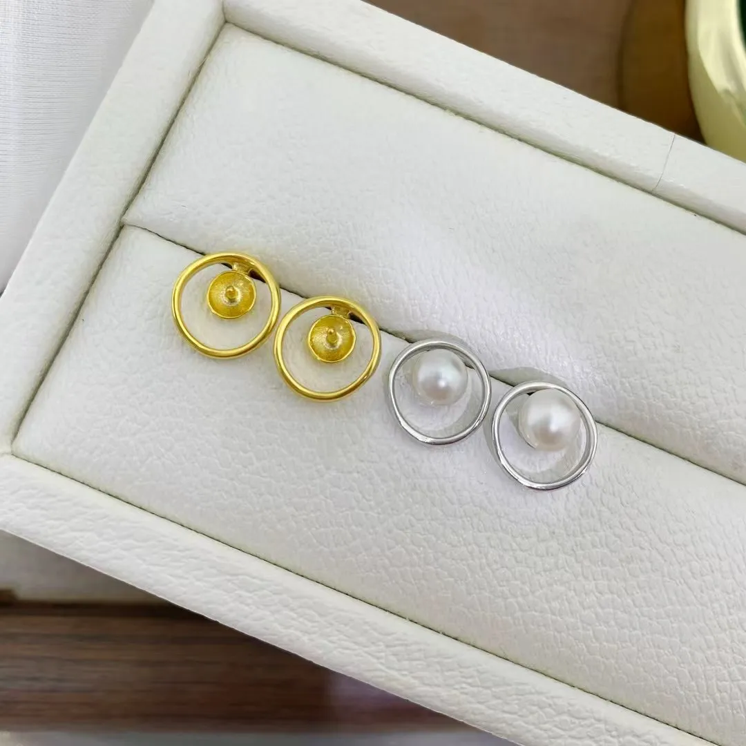 

Wholesale S925 Sterling Silver Earrings Mount Findings Settings Base Mounting Parts Accessory for 4-5mm Pearls 5 pairs/lot