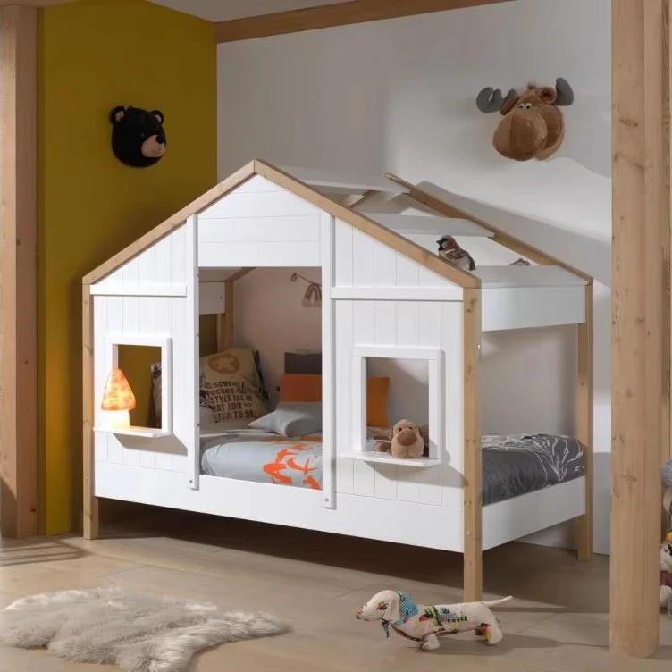 *Eco-Friendly Wooden Bed Set Kids' House Shape Versatile for Bedroom School Hotel Dining Living Room Park Use