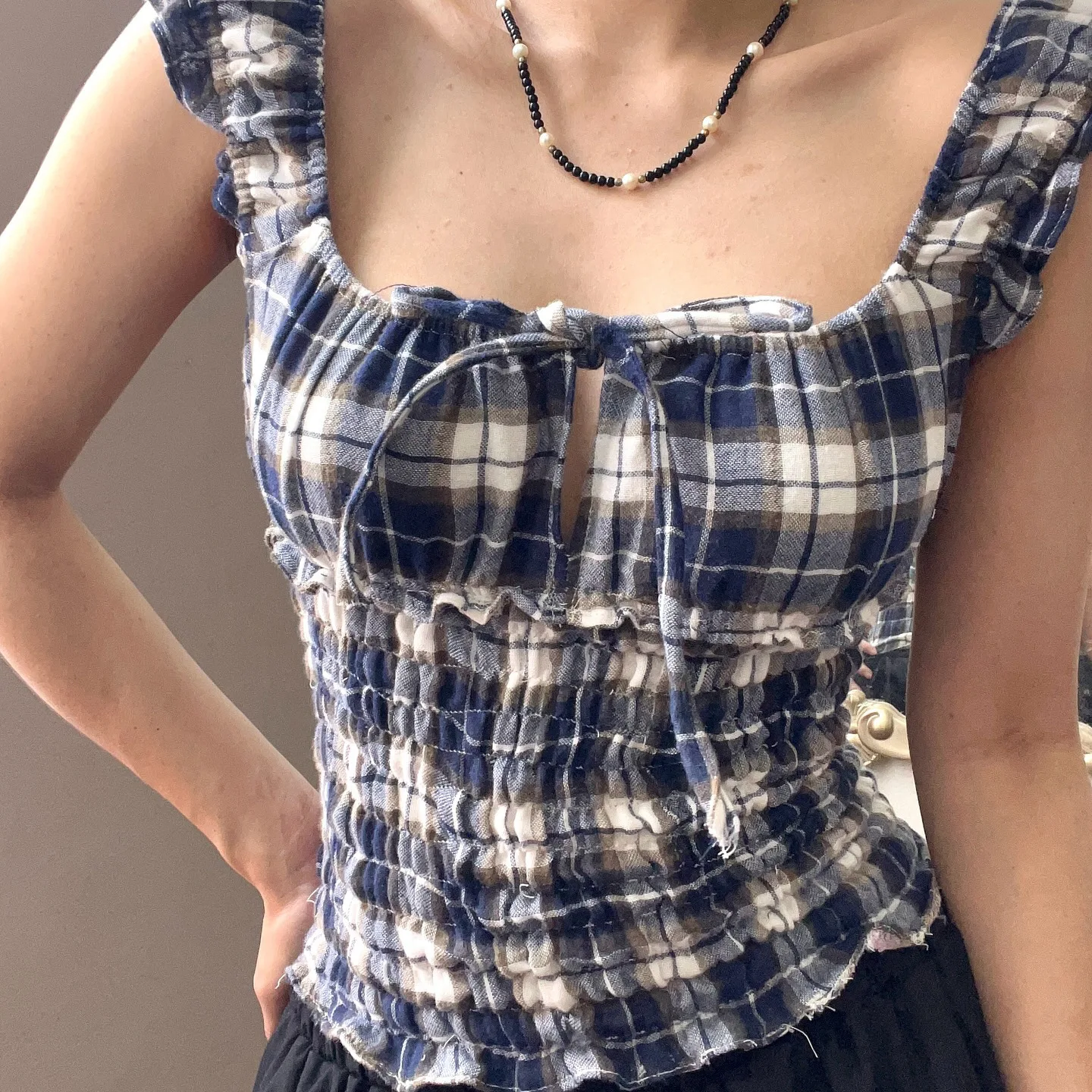 

Винтажная клетчатая футболка с цветными блоками, сладкий пряный укороченный топ с приталенной талией и галстуком-бабочкой, жилет для девочек-подростков Y2K, повседневный наряд для свиданий