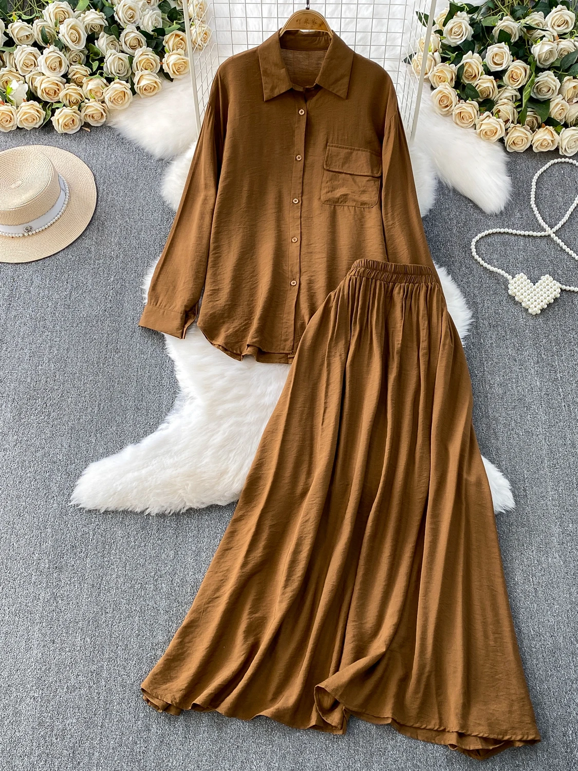 

Faionable Women's Autumn Casual Long Sve Sun Protection irt Coat High Waist Slim Fit f Skirt Two Piece Set