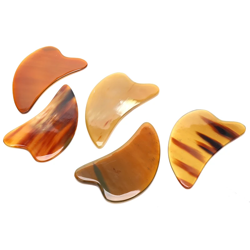 

1PC Random Color Natural Ox Horn Gua Sha Board Gouache Scraper Face Massager Promotes Blood Circulation Facial Lift Scraping