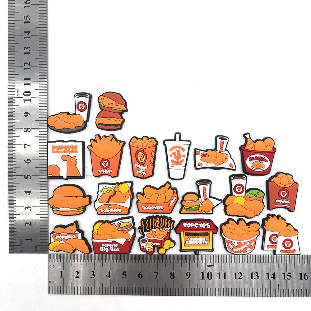 Cute 1-20Pcs Cartoon French Fries Burger PVC Shoe Charms Accessories Buckle Sandals Pins Decorate Kid Gifts