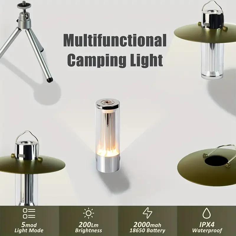 LED Camping Lamp Portable USB Rechargeable 6 Lighting Modes With Magnetic base  And Tripod Support IP54 Waterproof