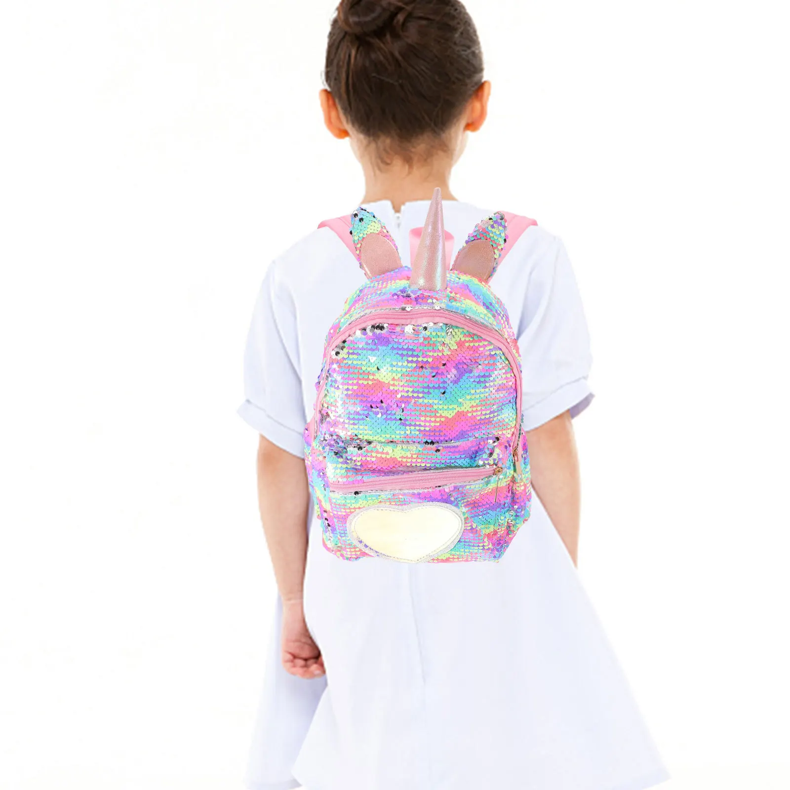 Small Size Rainbow Large Capacity Sequins Unicorn Schoolbag Student Bookbag Travel Daypack Fashion Casual Storage Pack
