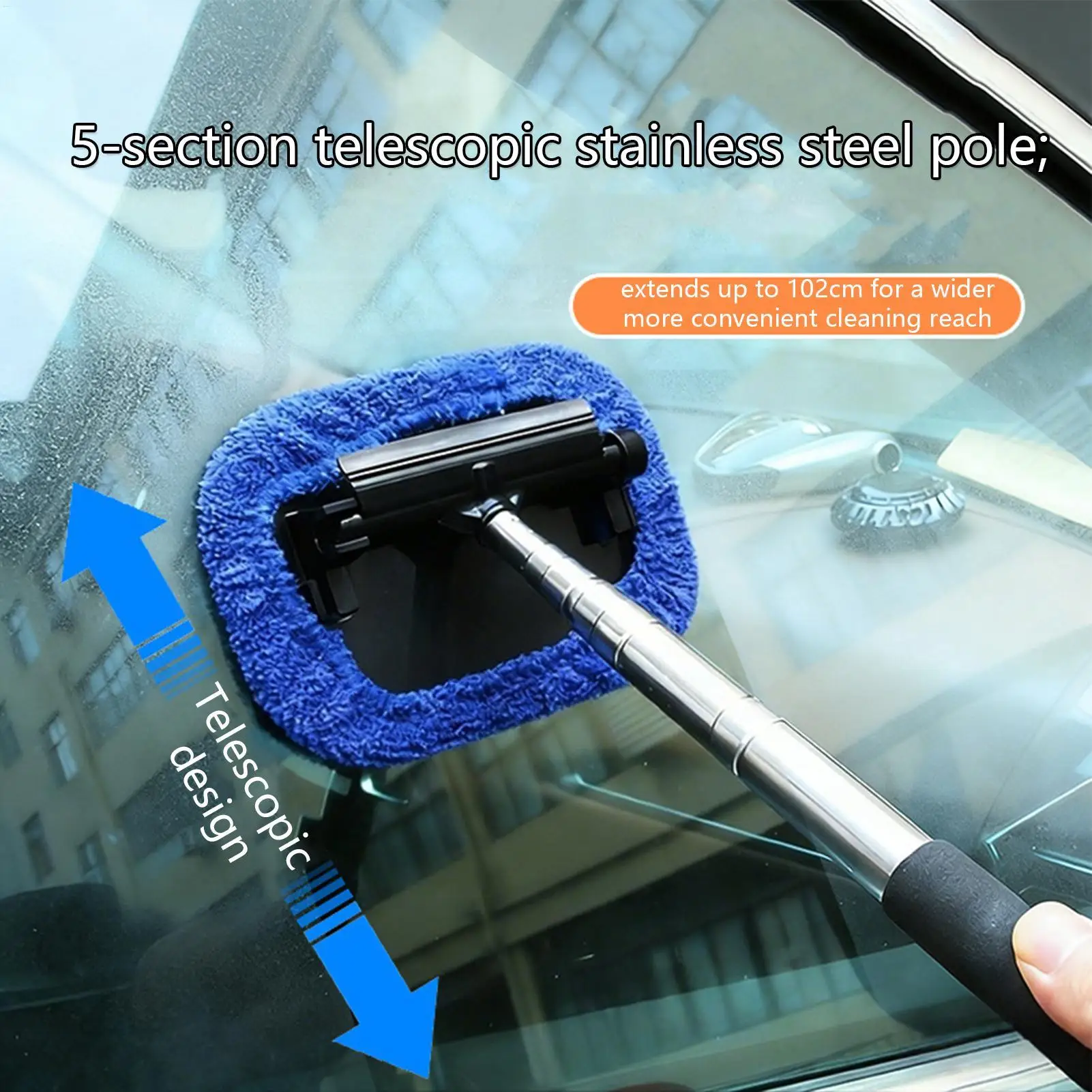Windshield Cleaner Tool 2 in 1 Extendable Handle Scraper with 4 Pads Car Window Cleaning Tool Wand for Truck SUV RV Sedan