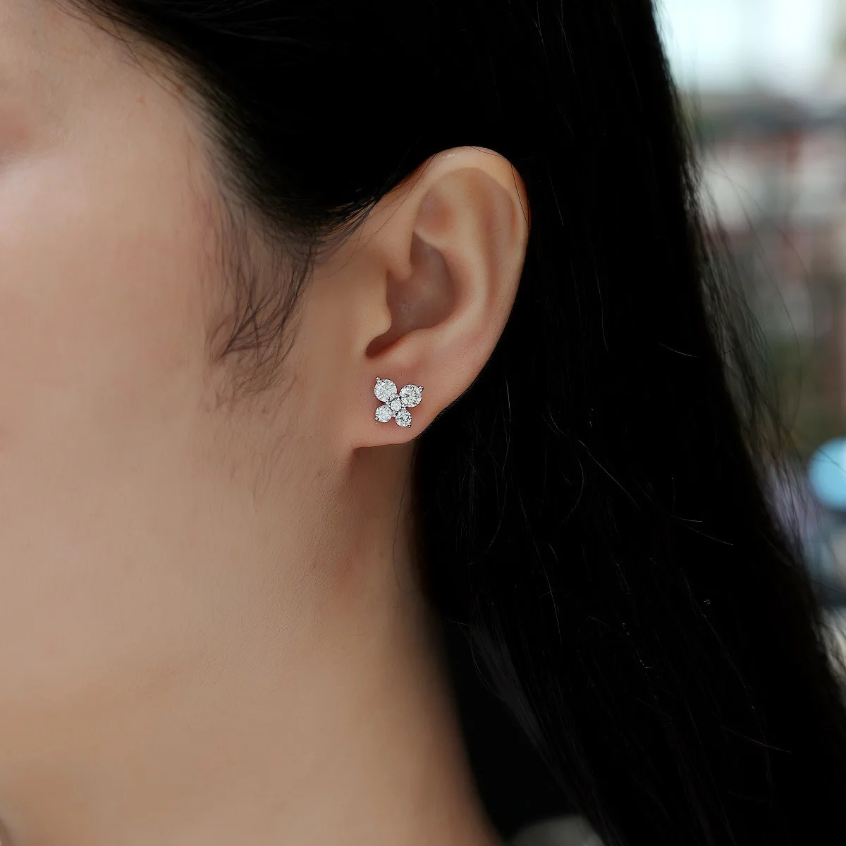 JH D VVS1 فراشة مويسانيتي مستديرة وأقراط للنساء رجل 4 أحجار S925 قرط فضي الاسترليني مع GRA هدية مجوهرات