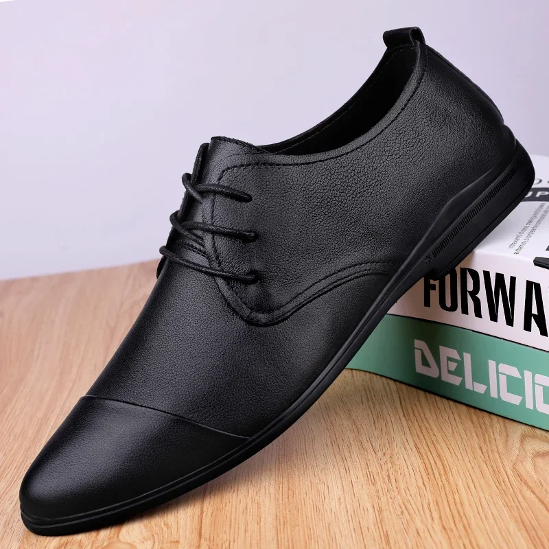 Men Dress Shoes lace up fashion Oxfords Genuine Leather Italian Formal Shoes Man Party Classic Black wedding shoes High Korean