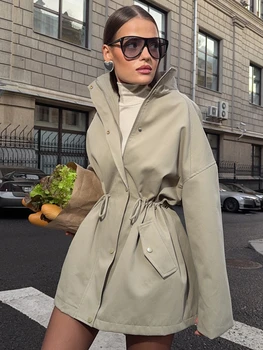 Tossy Stand Collar Lace-Up Trench Jacket Fashion Female Autumn 2025 Commute Long Sleeves…