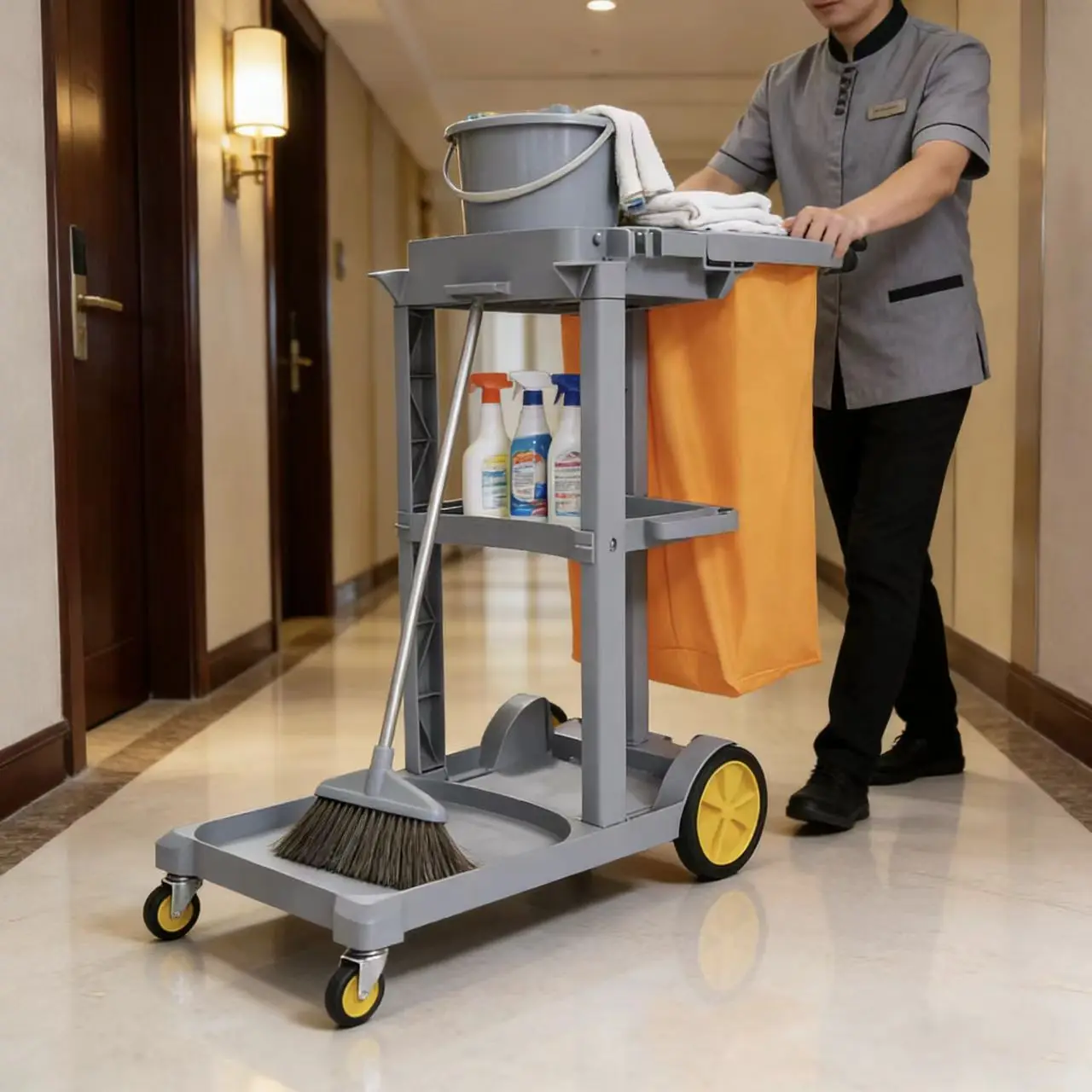 

Commercial Hotel Cleaning Tool Cart - YingHui Cleaning YH-C1 Multifunctional Janitorial Cart & Tool Storage Trolley
