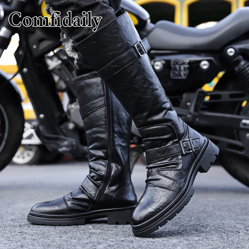 Modische Motorradstiefel für Herren im britischen Stil, hochgeschnittene, bequeme Herrenschuhe mit weicher Sohle, trendig und stilvoll-C1309 – Detail 4