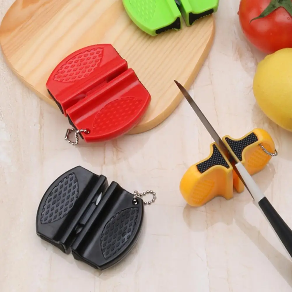 Double Sided Sharpener with Hook Chain Multifunctional Manual Sharpener Mini Pocket Cutter Sharpening Tool Kitchen Accessories