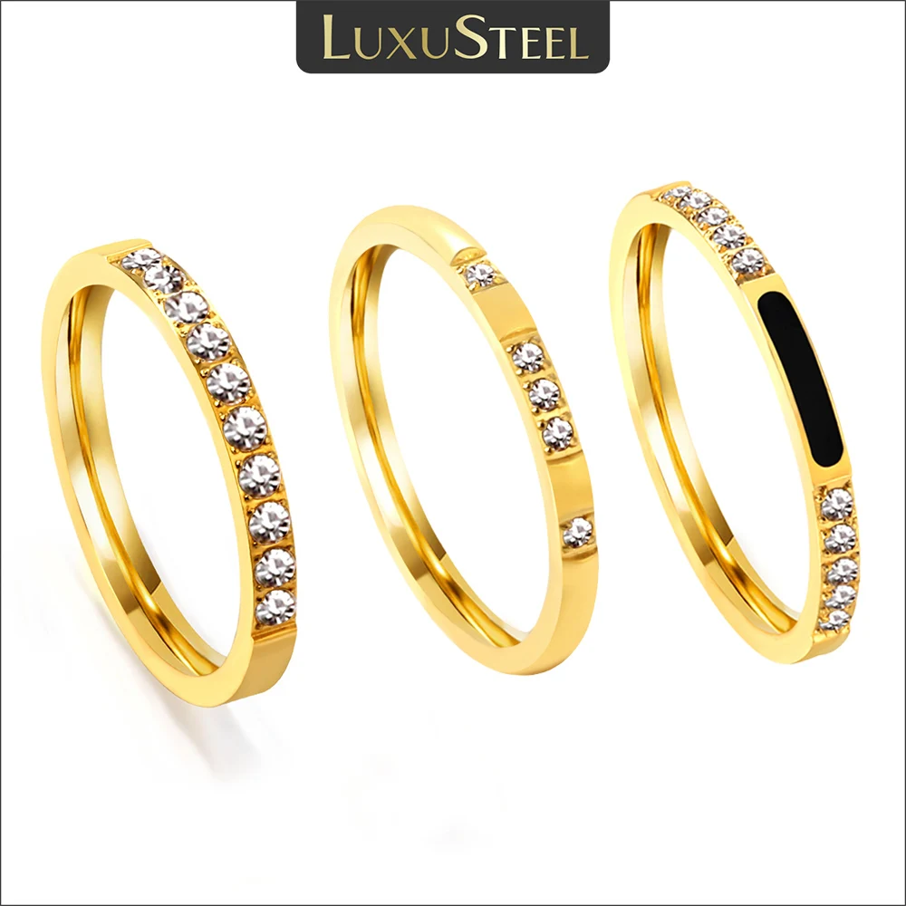 LUXUSTEEL Stainless Steel White Cubic Zircon Stone Rings For Women Girls Rhinestone Shell Delicate Engagement Jewelry 2023 New