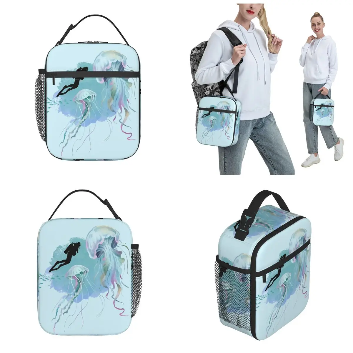 Mystical Scuba Diver Méduse Encounter Sac à lunch isolé, sacs de récipient alimentaire, refroidisseur portable, boîtes à lunch thermiques pour l'école