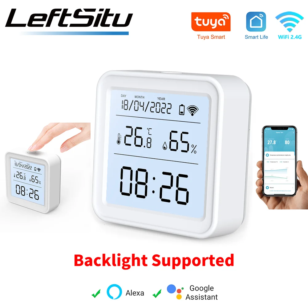 Tuya สมาร์ท WiFi อุณหภูมิความชื้นเซนเซอร์เครื่องวัดอุณหภูมิบ้านอัจฉริยะ APP ทํางานร่วมกับ Smart Life Alexa Google Assistant Tuya Sensor
