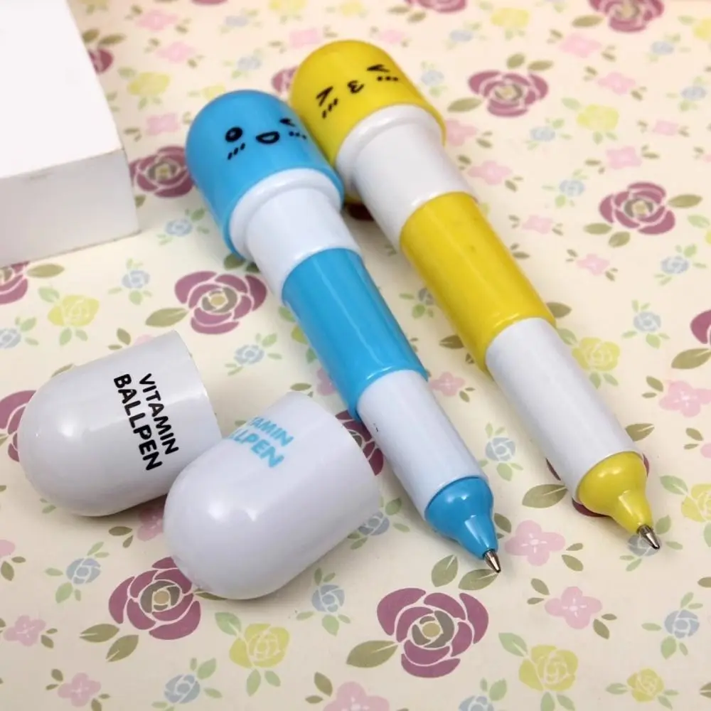 Telescopic Pill Ball Point Pen Painting Drawing Cartoon Retractable Pill Pens Cute Smiling Face Capsule Telescopic Pen