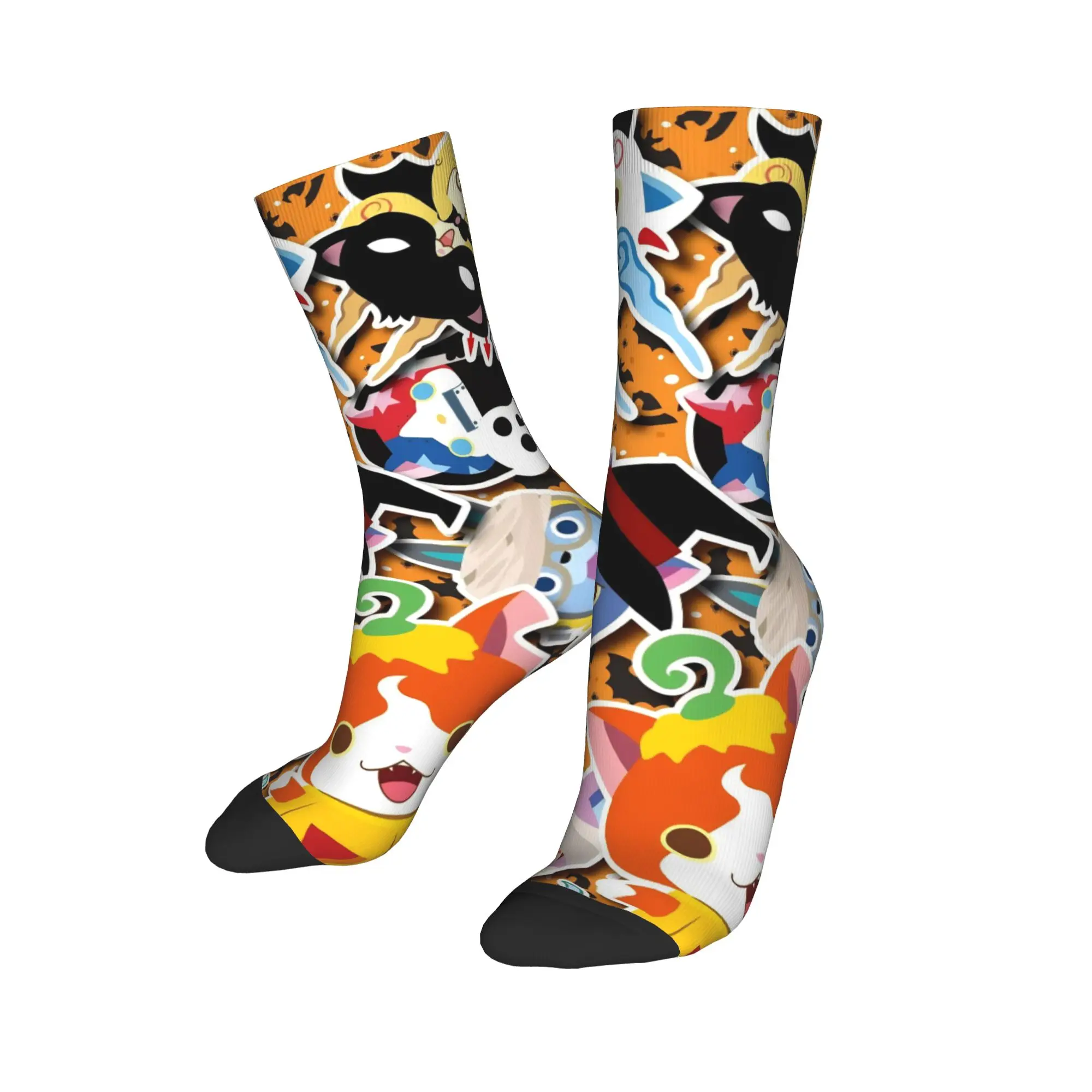 Crazy Design Yokai Watch Game Sports Socks Jibanyan Robonyan Shogunyan Polyester Long Socks for Women Men Non-slip