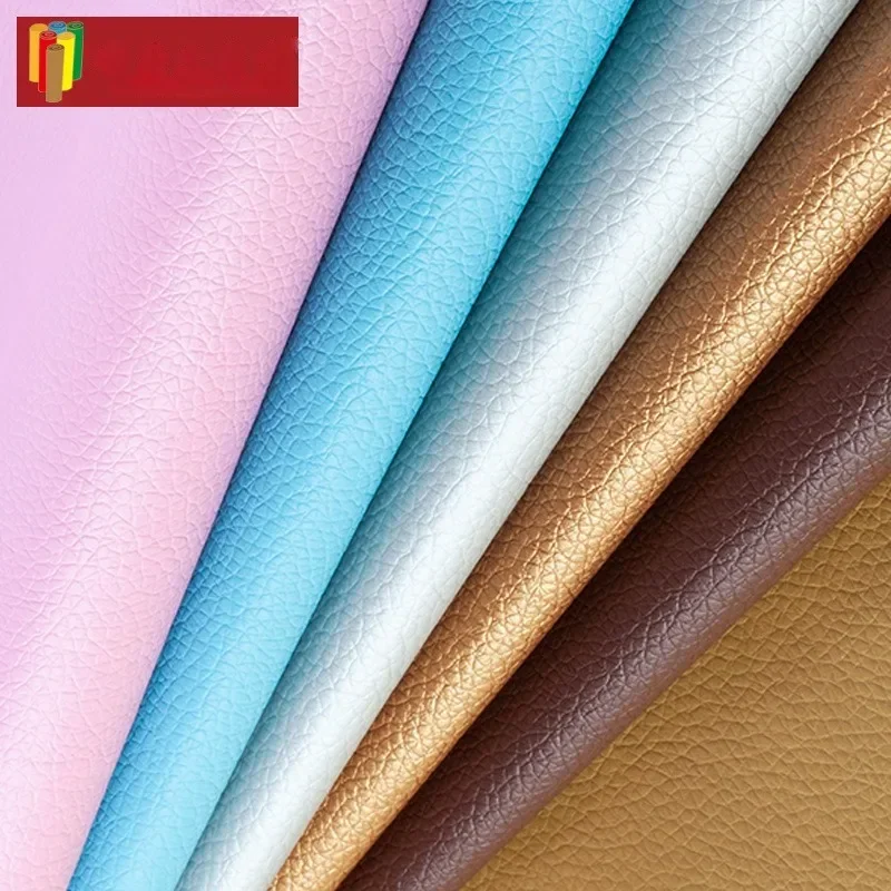 

Litchi Patterned Leather Fabric PU By The Meter for Upholstery Decoration Luggage Sofa Sewing Cloth Wearable Soft Black Brown