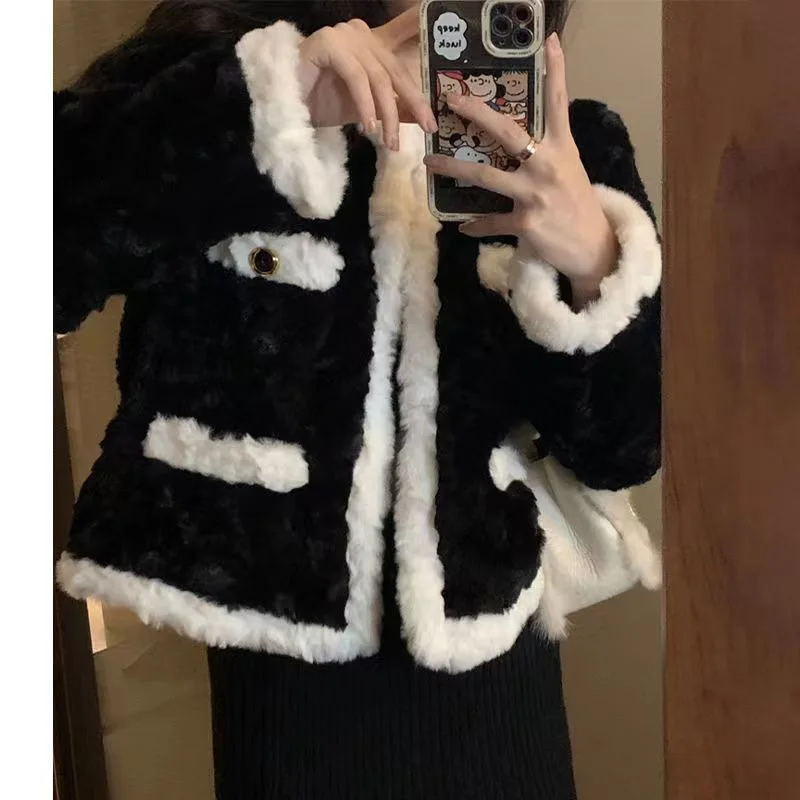 Women Cotton Padded Jacket Thick Texture Sweet Fragrant Style Lamb Wool Coats Autumn Winter Fashionable Furry Short Outwear