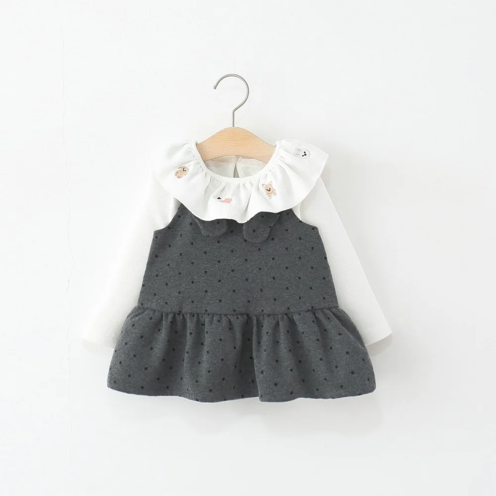 Baby Girl Dresses Spring/Fall Full-Print Polka Dot Cotton Long-Sleeve Girls' Dress Cute Cartoon Princess Baby Dress Baby Girl Cl