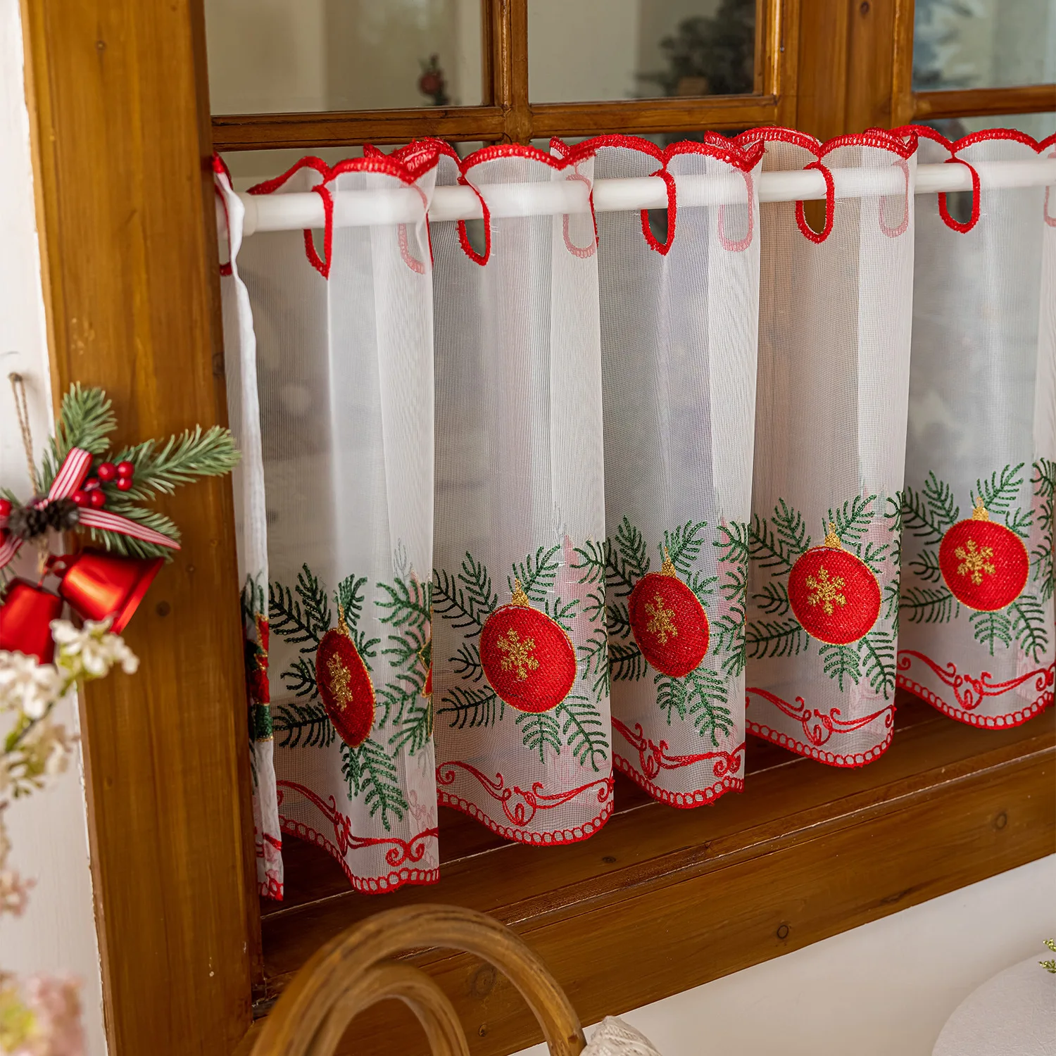 New Christmas Red Half Curtain American Door Curtain Coffee Curtain Half Blackout Cross-border Embroidered Lace Curtain