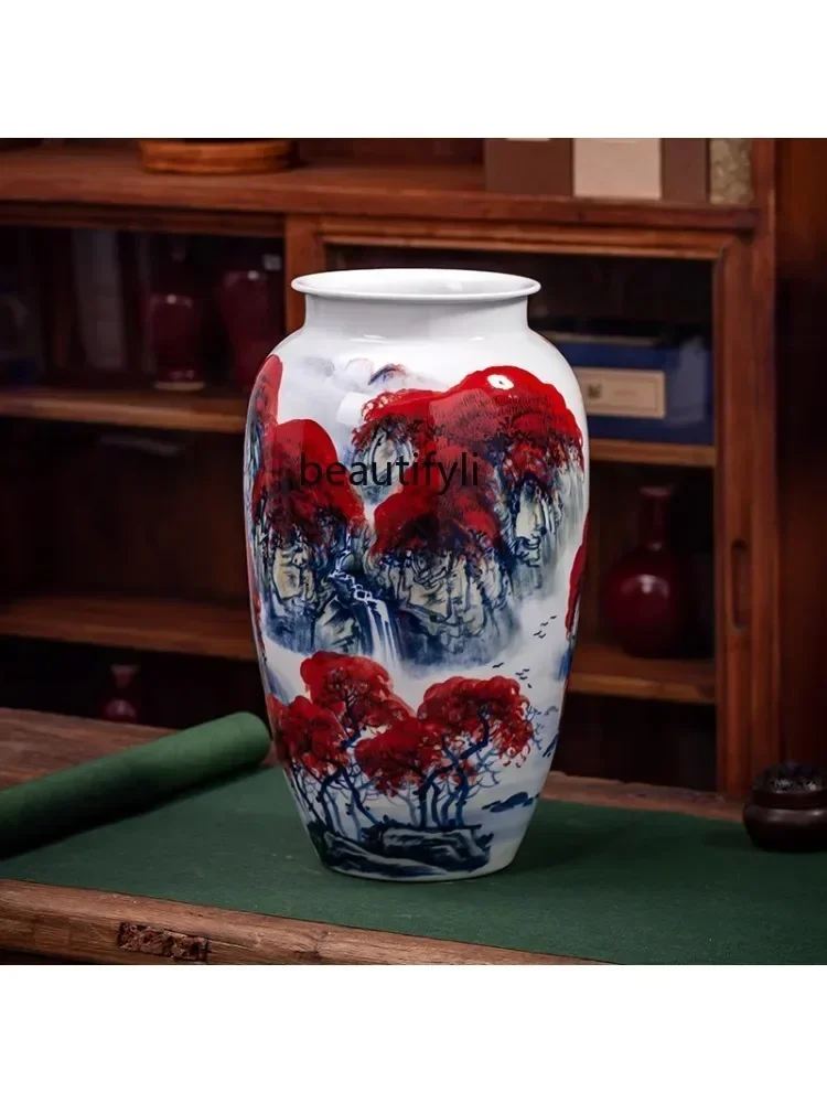 z1x11Opportunity Knocks Hand-Painted Floor Vase Chinese Living Room Painting and Calligraphy Storage Cylinder Decoration Ornamen