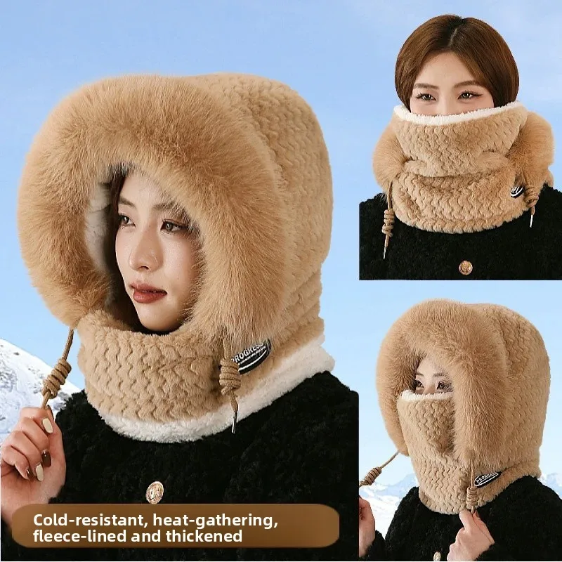 Hearing Protection Women Winter Plush Integrated Neck Warmer Face Mask Protective Hat Windproof Warm for Cycling Electric
