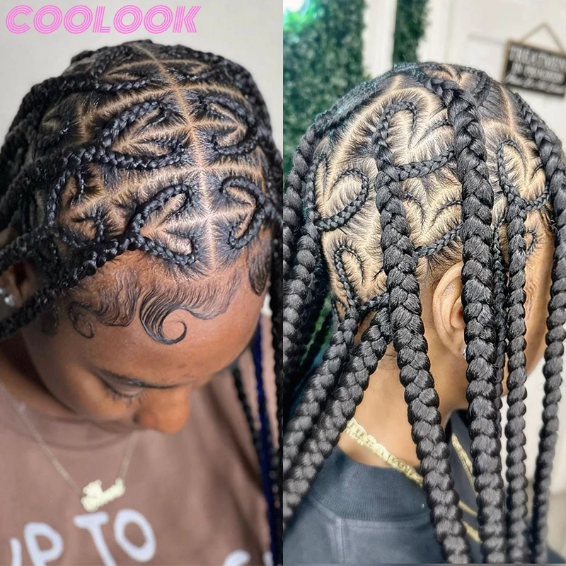 

36'' Synthetic Full Lace Braided Wig for African Women Black Heart Shape Braid Wig Knotless Braids Lace Front Wig with Baby Hair