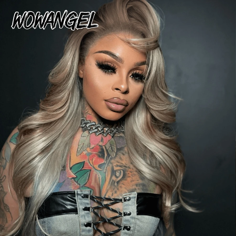 WOWANGEL 13x6 HD Lace Frontal Perücke Aschblond Balayage Body Wave Echthaarperücke Vorgezupft Ohne Klebstoff Tragefertige Perücke für Frauen – Detail 4