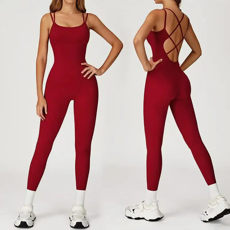 Hearuisavy Female Jumpsuit Long Elegant Sports Bodysuit Woman Gym Clothes Strappy Fitness Overalls Push Up Pilates Yoga Leotard