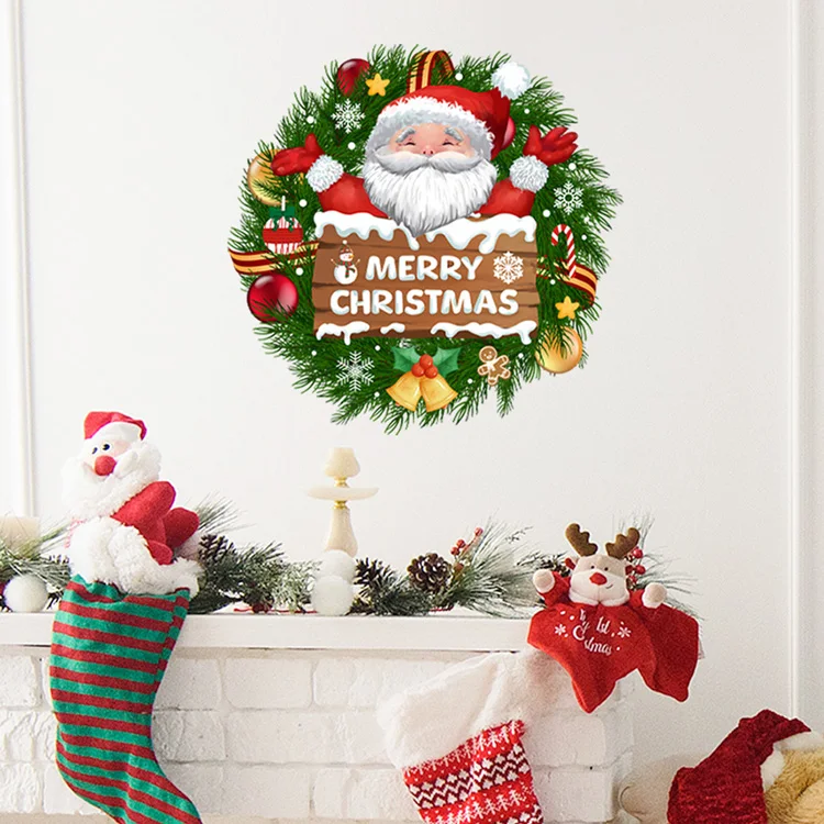 Weihnachtsmann-Kranz-Glocken-Wandaufkleber für Wohnzimmer, Tür, Heimdekoration, Wandbild, Glasfenster, Neujahrsdeko, selbstklebende Aufkleber – Detail 6