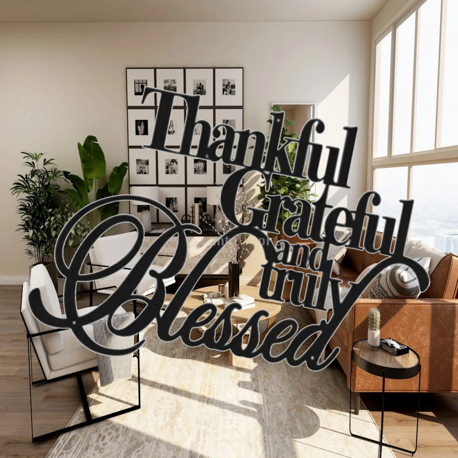 Modern Letters Wall Sign Iron Material Blessed Words Decor for Home Office Living Room Bedroom Wall Hanging