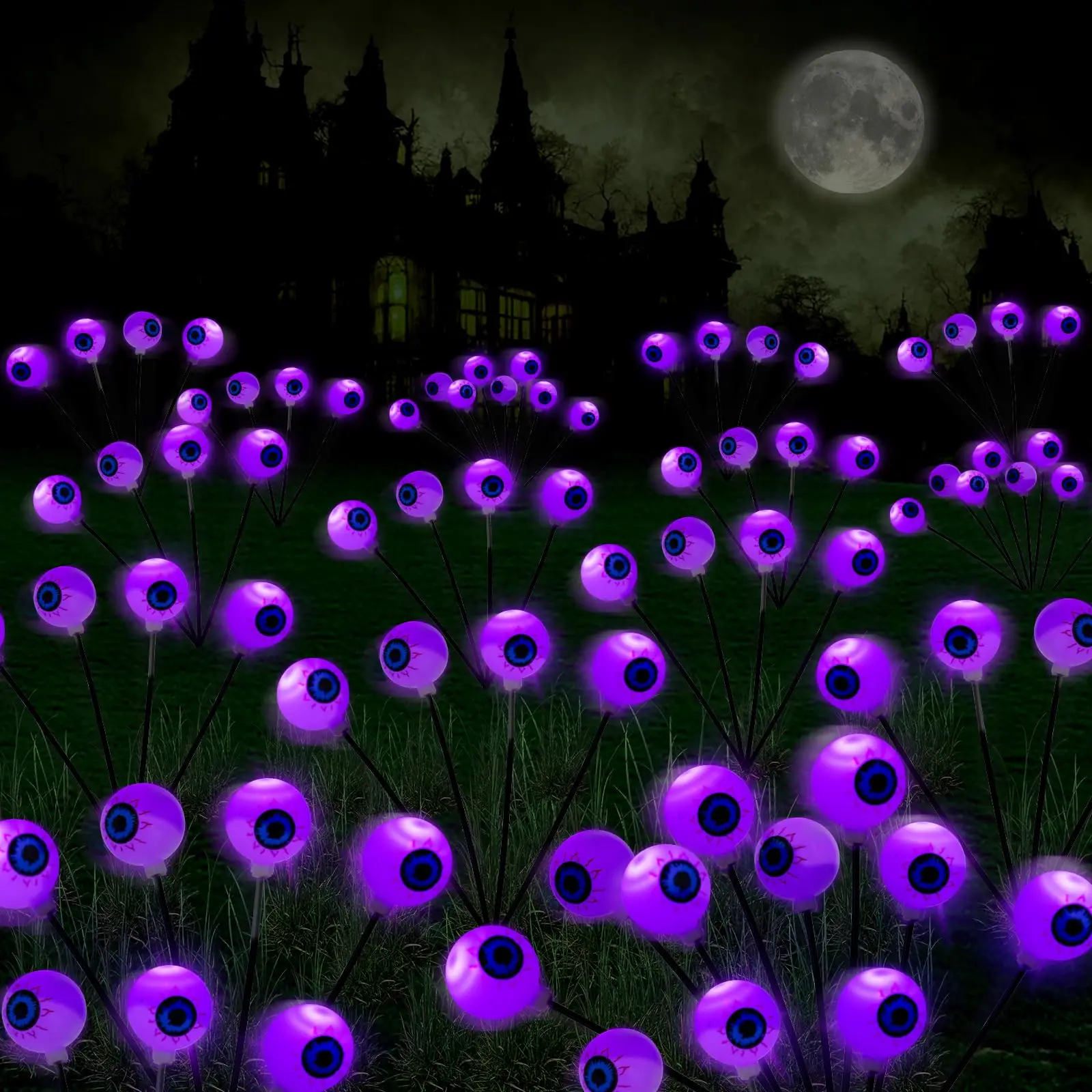 Macabre Swiveling Eyeball Firefly Solar Lights, Terrific Eyeball Glow Stick Decorations, Spooky Halloween Unique Layout Lighting