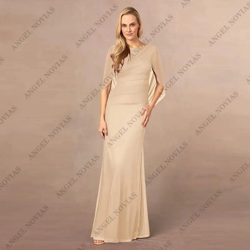 Vestido largo elegante personalizado de gasa de sirena hasta el suelo para madre de la novia, vestidos invitée mariage, vestido de fiesta de boda