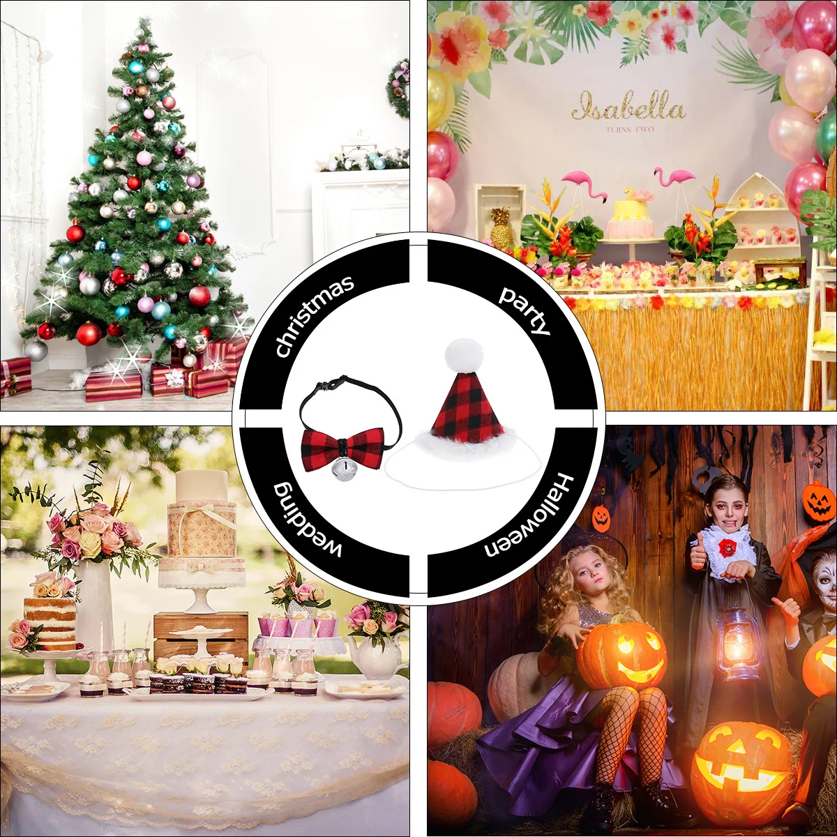 

2Pcs Pet Christmas Collar and Hat Adjustable Bell Dog Collar Soft Material Comfortable for Party Bar Festival Everyday