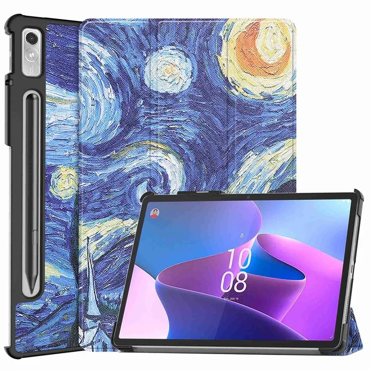 

For Lenovo Tab P11 Pro Gen 2 Tri-Fold Stand Tablet Case Pattern Printing PU Leather Auto Wake / Sleep Cover with Pencil Holder -