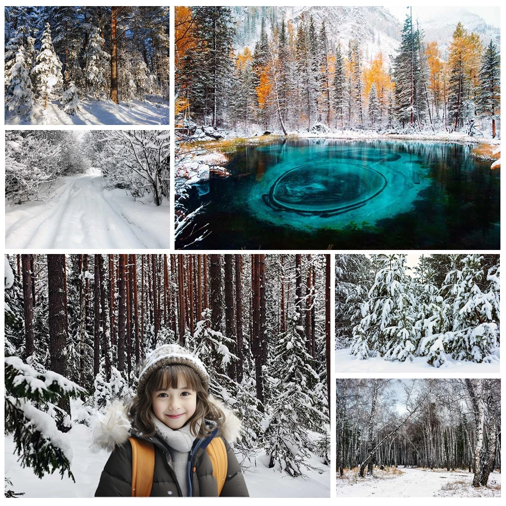 

MOON.QG Winter Forest Town Path Light Tree Background Backdrop Children Wallpaper Portrait Poster Studio Photography Accessories