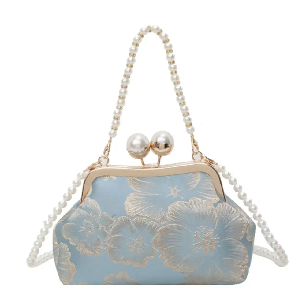 

Retro Pearl Chinese Style Handbag Kiss Lock Shoulder Embroidery Banquet Bag Elegant Cheongsam Accessories Hanfu Clutch Bag Women