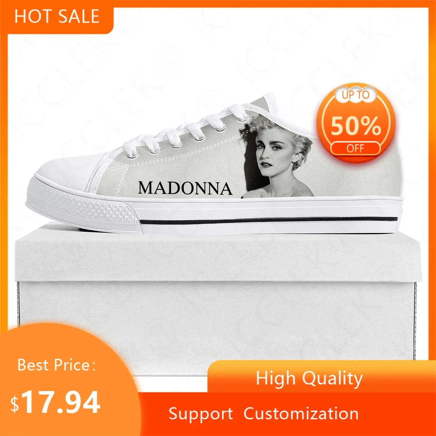 Madonna Pop Rock Singer Disco Fashion Lage Top Hoge Kwaliteit Sneakers Heren Dames Tiener Canvas Sneaker Paar Schoenen Custom Schoen