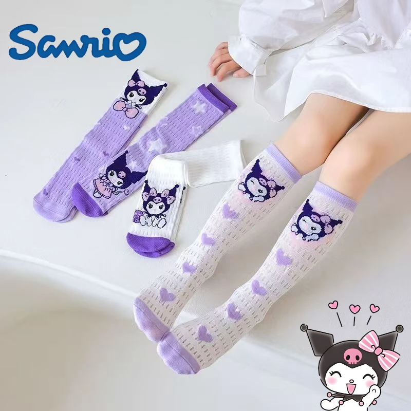 سانريو كورومي 4 قطعة جوارب للأطفال kawaii الفتيات جوارب العجل القطن الخالص رقيقة شبكة الصيف الكرتون منتصف تخزين هدية عيد