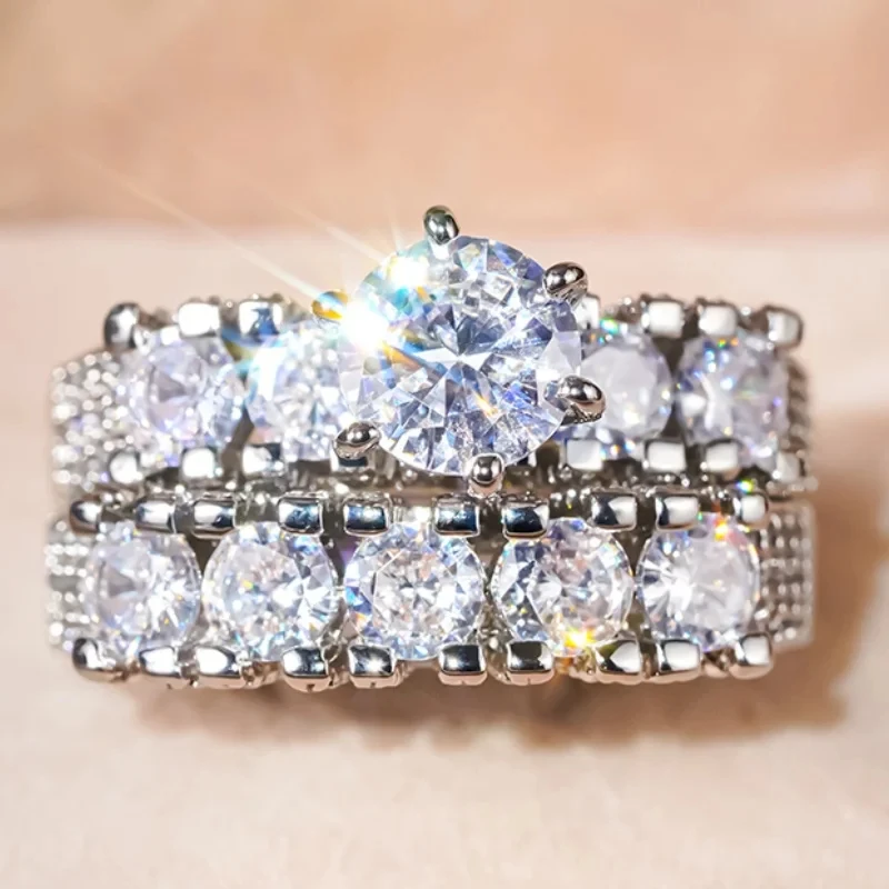 Huaya مشرق زركونيا زوج من 2 قطعة مجموعات خواتم للزوجين المشاركة خاتم كلاسيكي موضة جديدة المد الملحقات