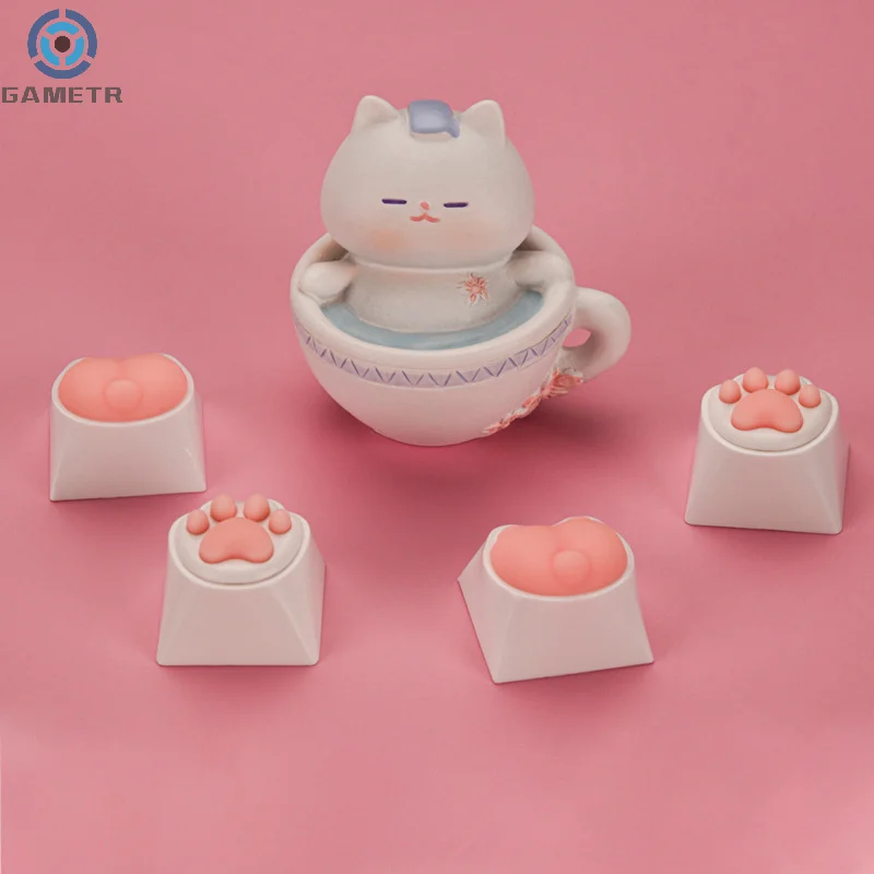 1 buah keycap kaki kucing lucu untuk Keyboard mekanik Cherry MX Switch DIY Cap kunci kustom Keycup silikon lembut warna Pink Artisan