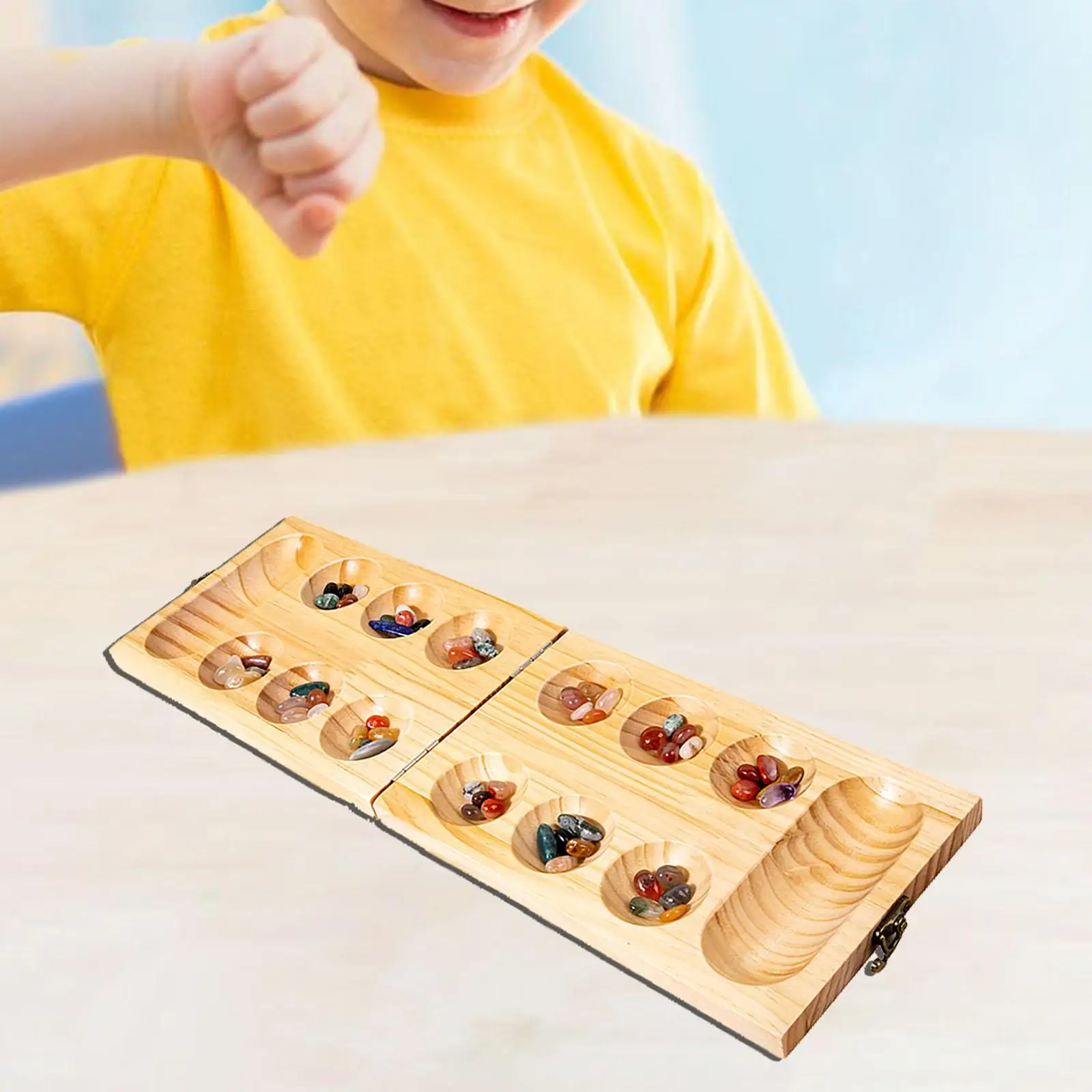 Jeu de société Mancala de stratégie classique en bois, classique, jeu de société Mancala pliable de 7 ans et plus de 50 perles,