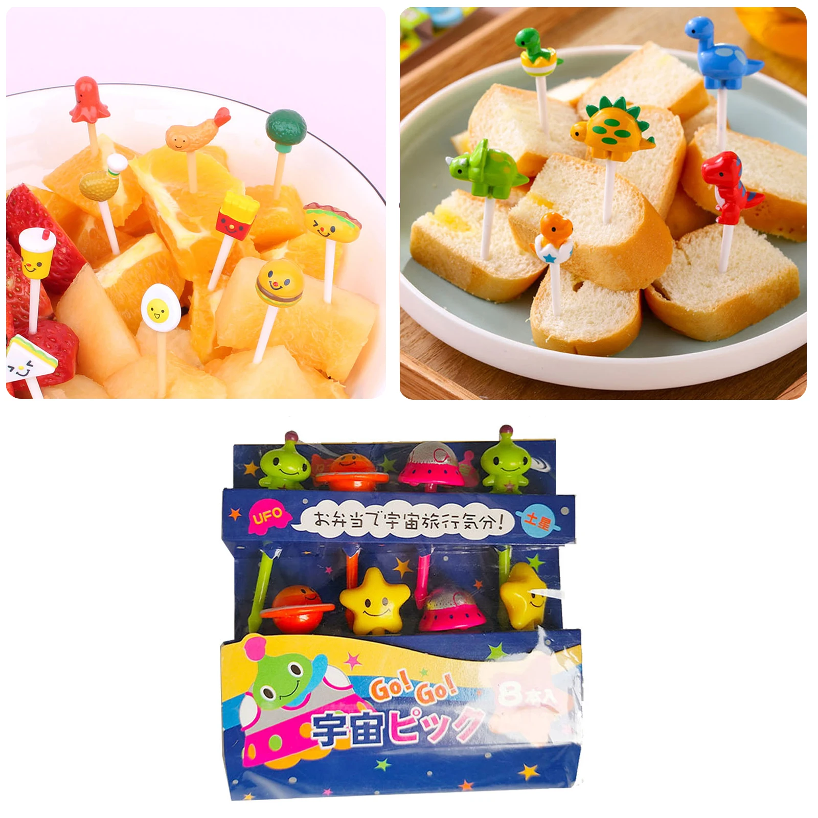 8PCS ABS Kitchen Cartoon Space Series Fruit Fork Star Ship Alien Cake Fruit  Party Toothpick Lunch Bento Accessories