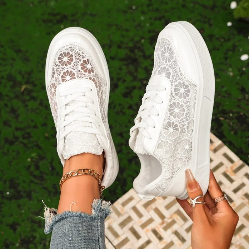 2025Summer Hollow  Flower Design Mesh Casual  For  Sports Shoes Comfy Breathable Women's Skateboard Shoes