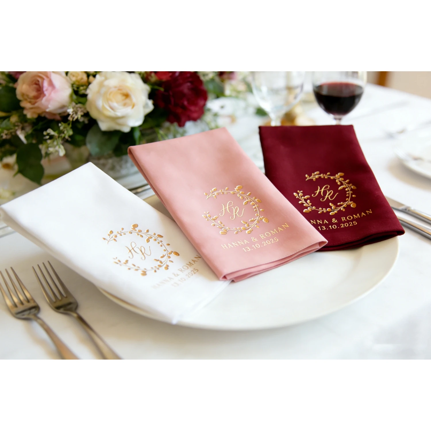 

50 шт. персонализированных одноразовых салфеток с эффектом льна, с золотой фольгой, для свадебного ужина, на заказ, для праздничного стола