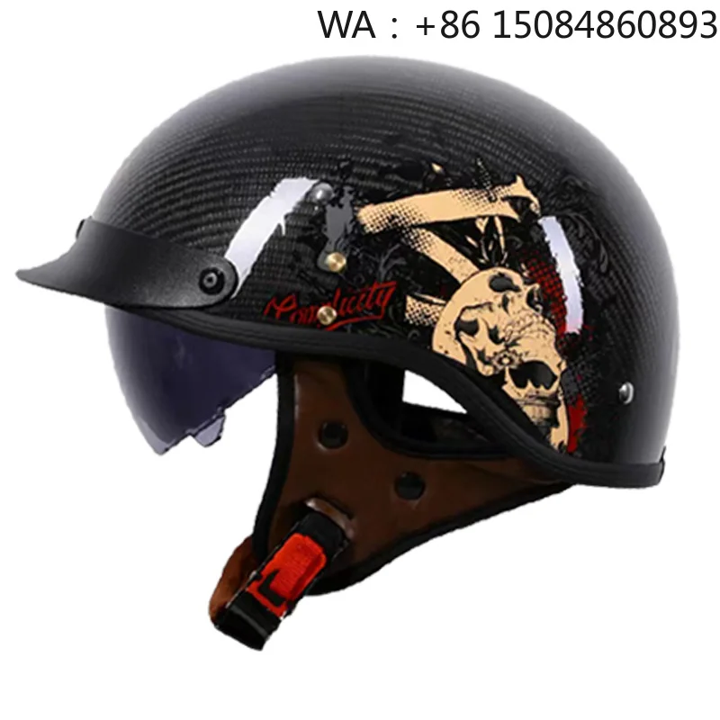 

XL size retro Carbon fiber material half face helmet, adjustable visor design, DOT and 3C certified lightweight riding casco gea