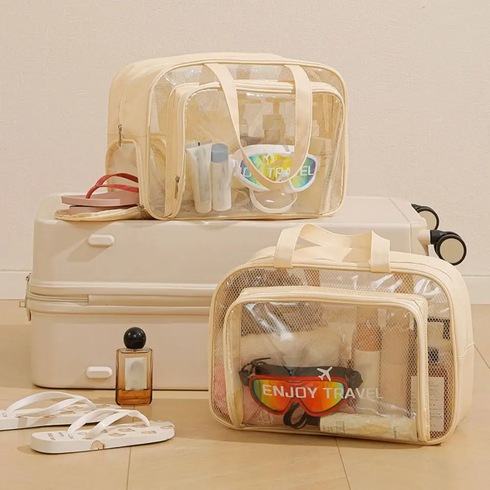 

Large Capacity Waterproof Cosmetic Bag Pu Transparent PVC Make Up Bag Portable Cosmetic Storage Bag Portable Dry Wet Separation