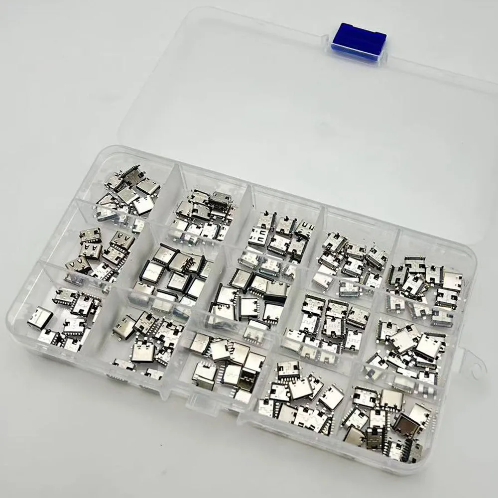 1Box USB Type-C 6Pin 16Pin Female Jack 15Models Charging Dock Connector PCB SMD SMT USB-C Socket For Phone DIY Repair Kit