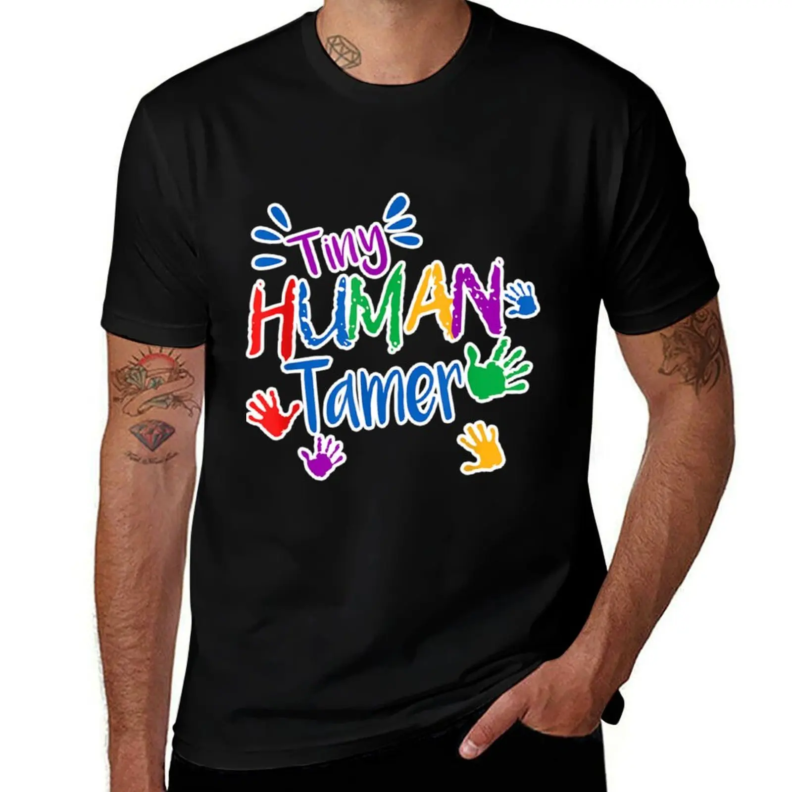 Funny Tiny Human Tamer Daycare Provider Shirt Teacher Gift T-Shirt Fitness Training Breathable Tee T-Shirt